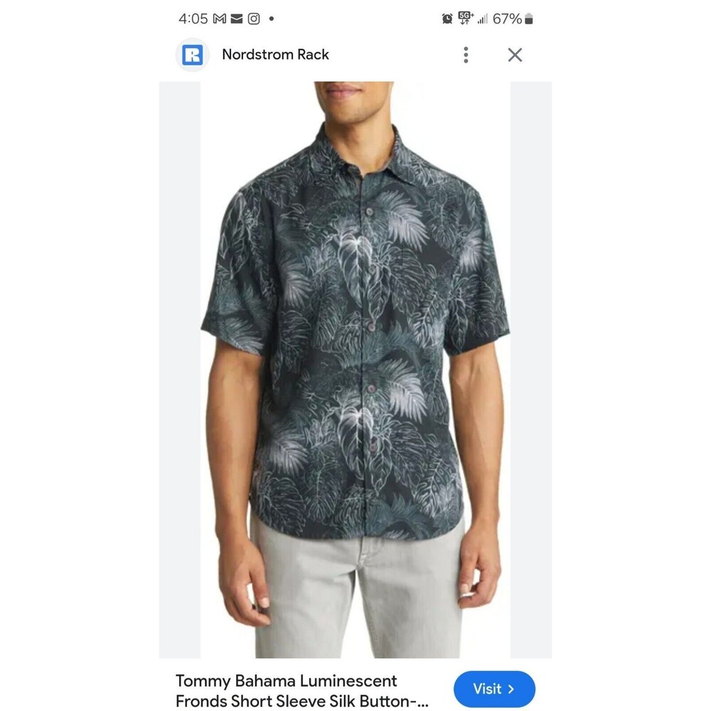$148 Tommy Bahama Luminescent Fronds Short-Sleeve Woven Shirt , Green , M